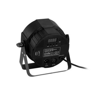 Luz LED de palco preta com painel digital e suporte metálico