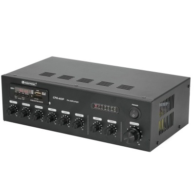 Amplificador preto com botões e visor digital