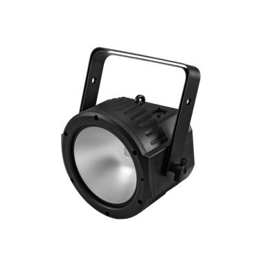 Refletor de iluminação profissional preto com lente prateada e suporte metálico