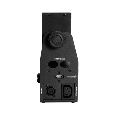 Alimentador eletrónico preto com botões e conectores com texto SAFETY EYELET.