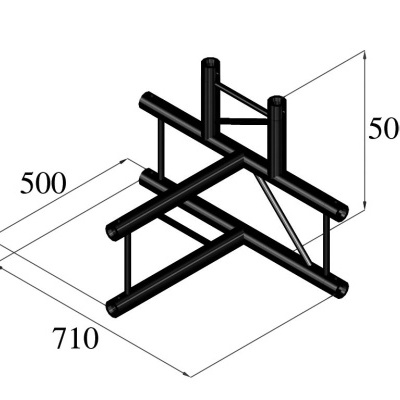 Estrutura metálica preta com tubos cilíndricos e suportes triangulares