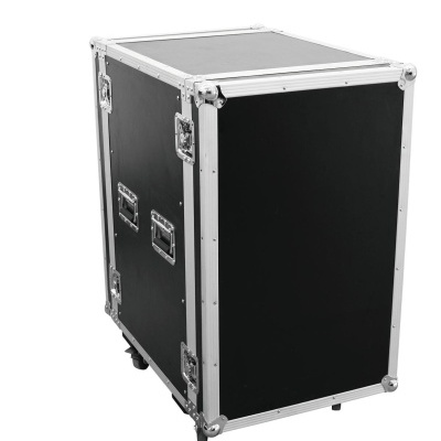 Mala rígida preta com armação em metal prateado e rodas.