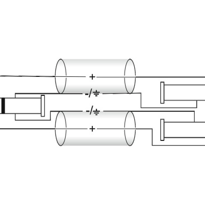 Desenho técnico de componentes eletrónicos com símbolos de terminais e conexão à terra