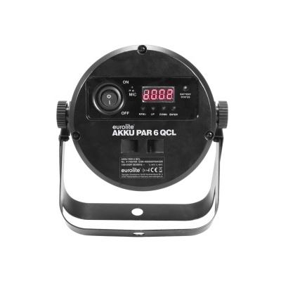 Luz de palco circular preta com visor digital e suporte metálico