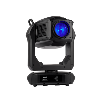 Projetor de luz profissional preto com lente azul e base digital