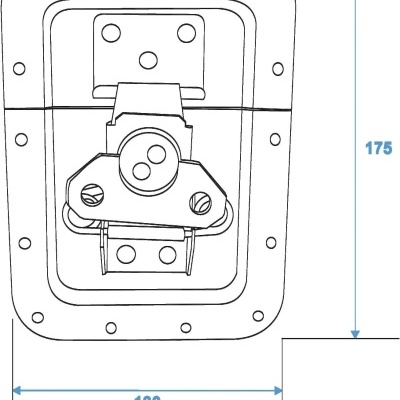 Desenho técnico de fechadura metálica com medidas 175x130