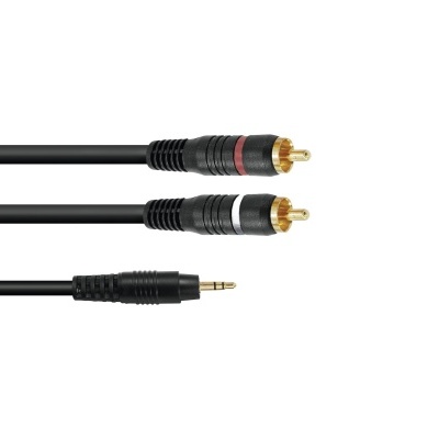 Cabo de áudio RCA para jack 3,5 mm preto com ligações douradas