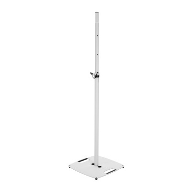 Suporte vertical metálico branco com base quadrada e aperto ajustável