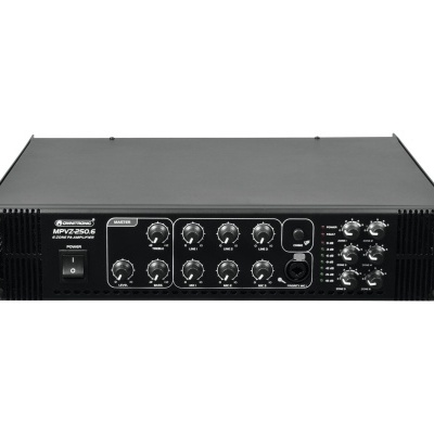 Amplificador de som preto BEHRINGER EPQ2270C com botões frontais e ranhuras para montagem em rack