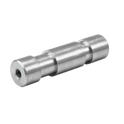 Peça metálica cilíndrica prateada com rosca numa extremidade
