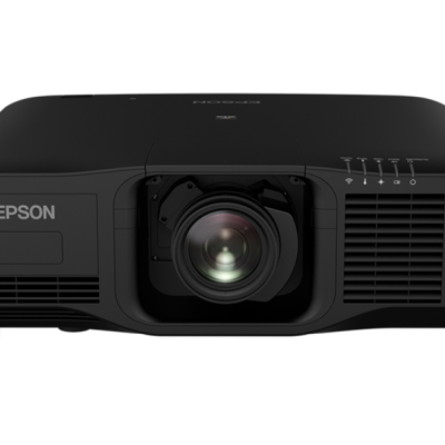 Projetor preto Epson com lente frontal e botões no topo