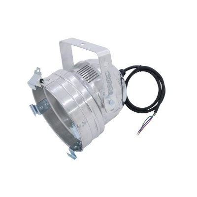 Refletor prateado com cabo preto e fios expostos