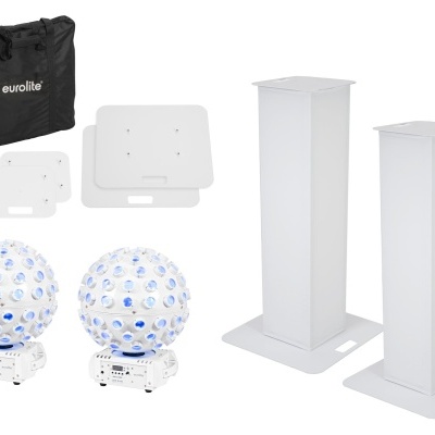 Conjunto de iluminação com lâmpadas esféricas, bases, suportes e bolsa preta Eurolite