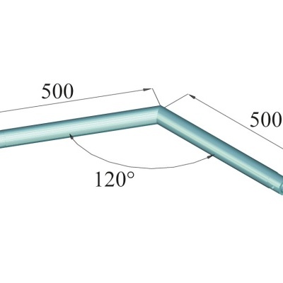 Tubo metálico azul com ângulo de 120 graus e dimensões de 500 mm