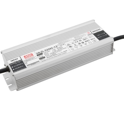 Fonte de alimentação eletrónica Mean Well HLG-320H-12 cinza com etiquetas técnicas