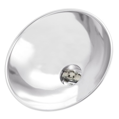Refletor oval metálico prateado brilhante com lâmpada ao centro