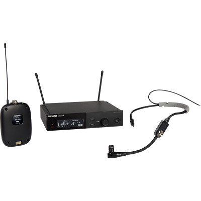 Conjunto microfone sem fios Shure com receptor, transmissor e microfone de cabeça