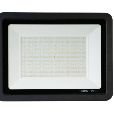 Projetor LED rectangular preto e branco com texto 300W IP66