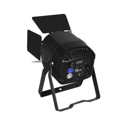 Projector de luz profissional preto com abas ajustáveis e painel traseiro com visor digital