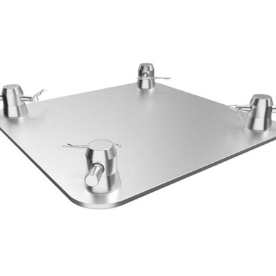 Base quadrada em metal prateado com quatro suportes cilíndricos e alavancas