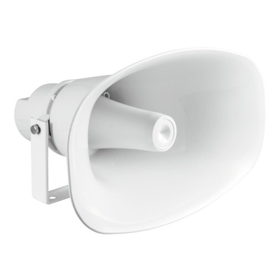 Megafone branco com estrutura metálica