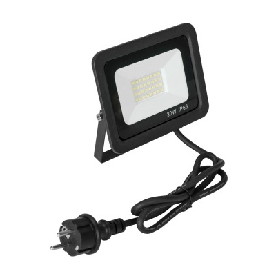 Projetor de luz LED preto com cabo e ficha elétrica