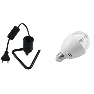 Lâmpada LED branca com suporte preto e cabo com interruptor