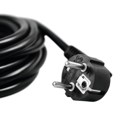 Cabo de alimentação eléctrico preto com ficha tipo europeu e pinos metálicos
