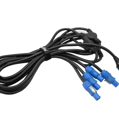 Cabo elétrico preto com ficha europeia e conectores Speakon azuis