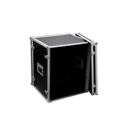 Caixa de transporte preta com moldura metálica e tampa removível