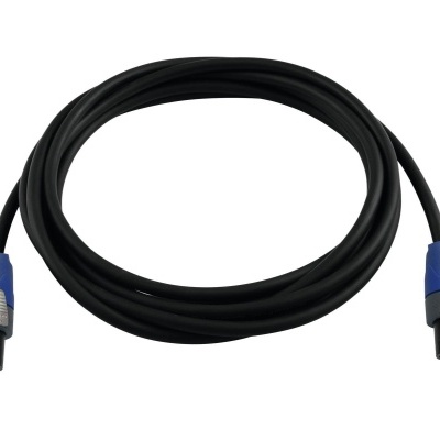 Cabo de áudio preto com conectores XLR azuis e prateados