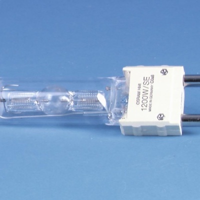 Lâmpada halogénea cilíndrica transparente com soquete branco e dois pinos metálicos