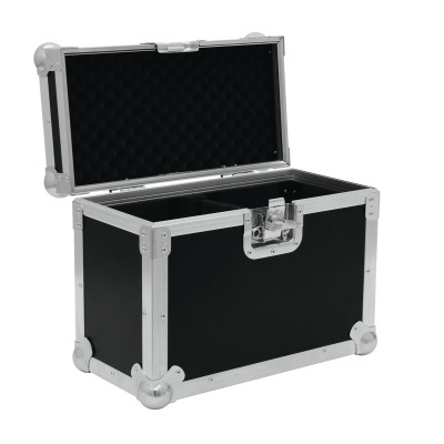 Caixa de armazenamento preta com armação metálica e interior de espuma