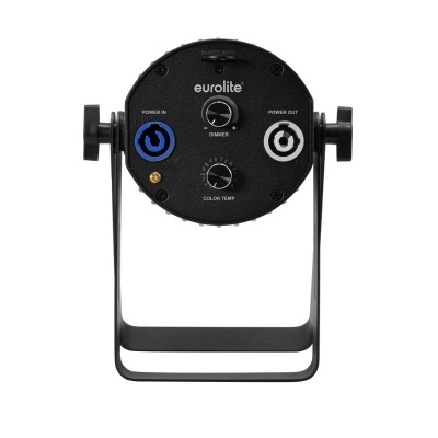 Dispositivo circular preto Eurolite com botões azuis e brancos e suporte metálico preto