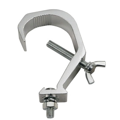 Braçadeira metálica prateada com rosca e porca e asa borboleta