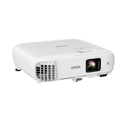Projetor Epson branco com lente frontal e ventilação lateral