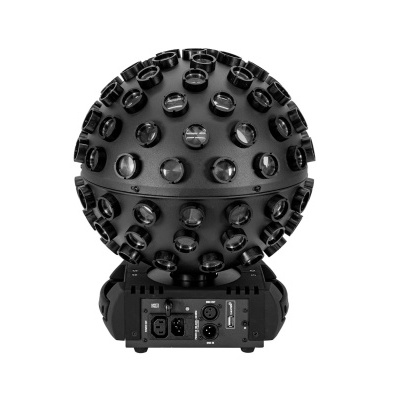 Esfera preta com lentes montada sobre base com conexões