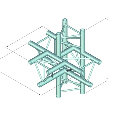 Estrutura geométrica tridimensional composta por tubos verdes e cabos