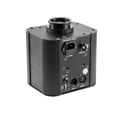 Câmara industrial preta quadrada vista de trás com várias entradas e botões.