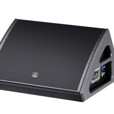 Monitor de palco preto com painel de conexões lateral