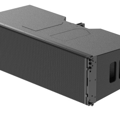 Coluna de som profissional preta retangular com grelha perfurada