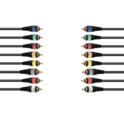 Cabos de áudio/vídeo com conectores RCA coloridos e dourados