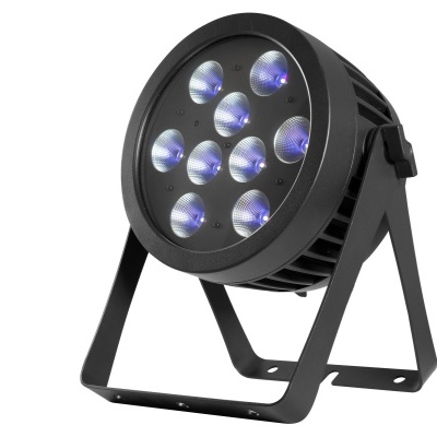 Luz LED redonda preta com nove lentes e suporte ajustável