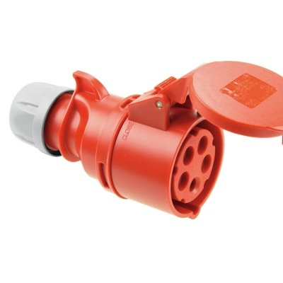Conector industrial vermelho de cinco pinos com tampa articulada