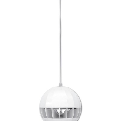 Candeeiro de teto suspenso esférico branco com aberturas verticais na metade inferior