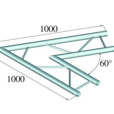 Estrutura metálica triangular cinza com indicações de dimensões e ângulo