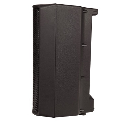 Coluna de som preta montada num suporte