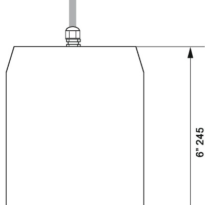 Desenho técnico produto cilíndrico branco com dimensões 6