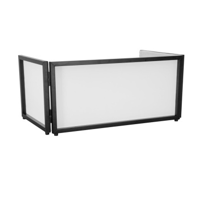 Painel separador metálico preto com painéis brancos opacos em forma de U