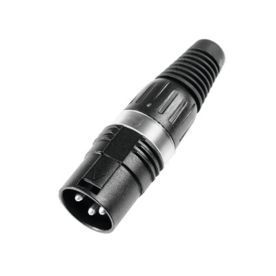 Conector XLR macho preto com pinos metálicos